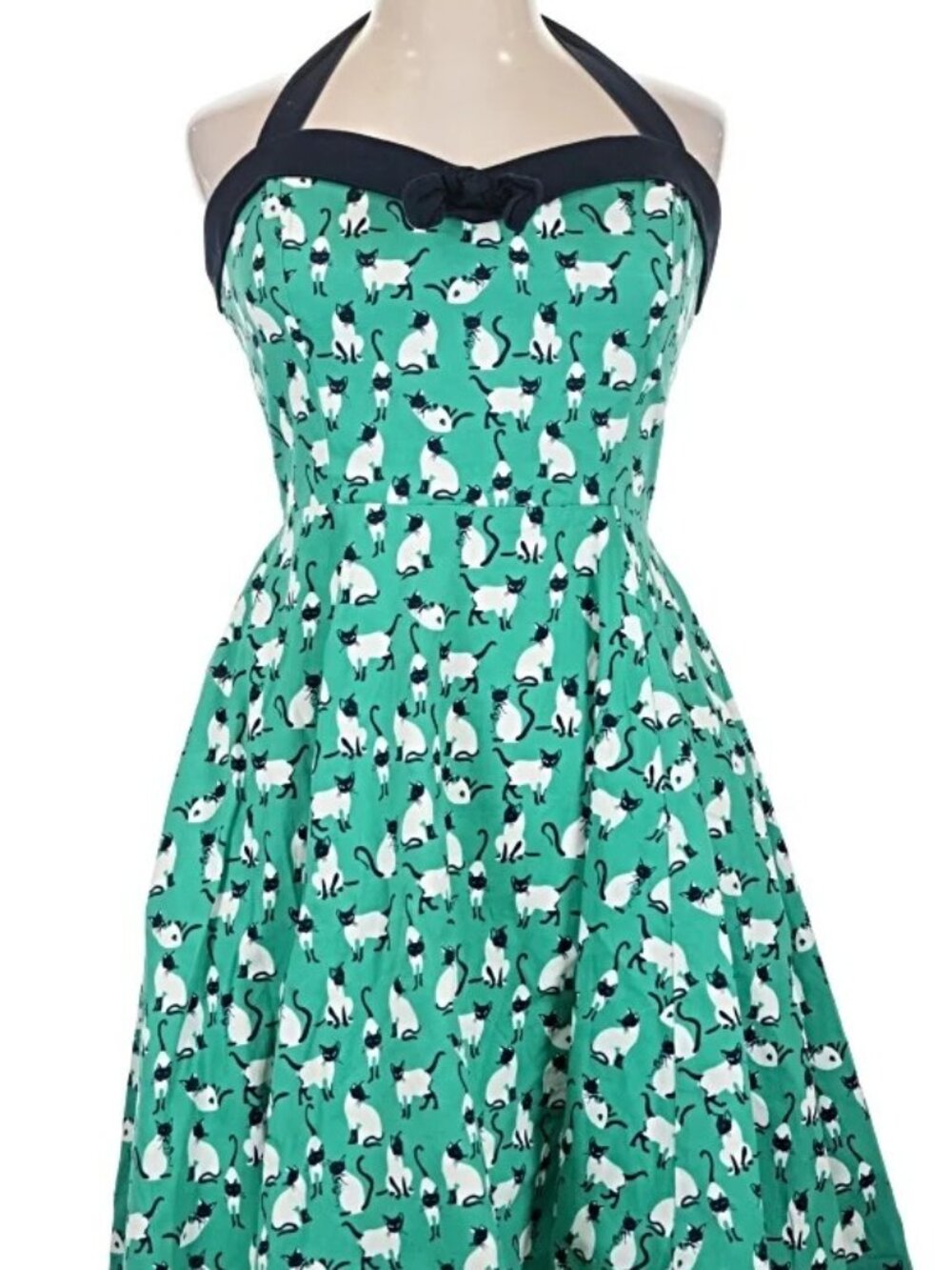 Eva Rose Green Cat Print Halter Fit & Flare Dress 1X Plus RARE USA Made